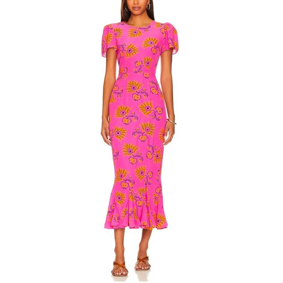 NEW $595 RHODE X REVOLVE LULANI STUNNING MAXI DRESS IN MULBERRY TOULON PRT SZ 4 - Picture 1 of 14